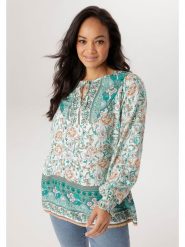 Aniston Bluzka w kolorze jasnobrązowo-turkusowym rozmiar: 54. Brązowe bluzki damskie Aniston, bez wzorów, z wiskozy, bez kołnierzyka, bez ramiączek. Za 173.99 zł.