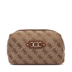 Kosmetyczka Guess. Brązowe kosmetyczki damskie Guess, z aplikacjami, z materiału. Za 214.99 zł.