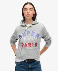 Bluza z kapturem z błyszczącym logo graficznym. Szare bluzy damskie Superdry, m, bez wzorów, z bawełny, z kapturem. Za 294.90 zł.