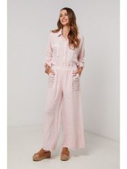 Lin Passion Lniane spodnie w kolorze jasnoróżowym rozmiar: 40/42. Różowe spodnie materiałowe damskie Lin Passion, bez wzorów, z koronki. Za 143.99 zł.