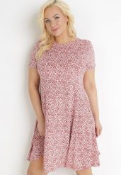 Ciemnoróżowa Trapezowa Sukienka Mini w Kwiatowy Wzór Aganis. Czerwone sukienki damskie Born2be, z aplikacjami, z materiału, bez ramiączek. Za 79.99 zł.