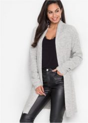 Sweter bez zapięcia z szalowym kołnierzem. Szare swetry klasyczne damskie bonprix, bez kołnierzyka. Za 124.99 zł.