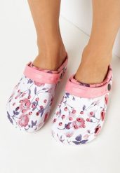 Biało-Różowe Klapki Basenowe w Kwiaty Vendrell. Białe klapki damskie Born2be, bez wzorów, bez obcasa, bez zapięcia. Za 44.99 zł.
