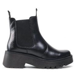 Sztyblety Fly London. Czarne botki damskie Fly London, bez obcasa, na płaskiej podeszwie, bez zapięcia. Za 459.99 zł.