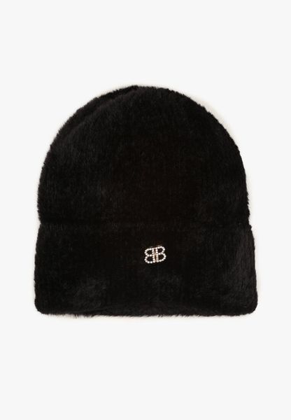 Czarna Czapka Typu Beanie z Wełną i Wiskozą Ozdobiona Naszywką Borirra. Czarne czapki damskie Born2be, z aplikacjami, z wełny. Za 44.99 zł.