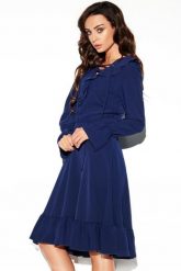 Sukienka rozkloszowana z falbanami w stylu boho granatowa. Sukienki damskie Sukienki.shop, bez wzorów, boho, bez ramiączek. Za 279.00 zł.