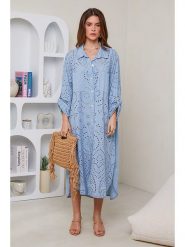 Rodier Lin Lniana sukienka w kolorze błękitnym rozmiar: XL/XXL. Niebieskie sukienki damskie Rodier Lin, bez wzorów, ze lnu, bez ramiączek. Za 158.47 zł.