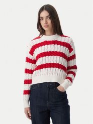Tommy Jeans Sweter DW0DW22926 Czerwony Loose Fit. Czerwone swetry klasyczne damskie Tommy Jeans, m, z bawełny, bez kołnierzyka. Za 489.99 zł.