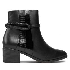 Botki Marco Tozzi. Czarne botki damskie Marco Tozzi, bez obcasa, na słupku, bez zapięcia. Za 339.99 zł.