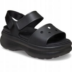 Sandały dla Kobiet Crocs Soho Y-Strap Sandal. Czarne sandały damskie Crocs, bez wzorów, z materiału, bez obcasa, na platformie, bez zapięcia. Za 259.45 zł.