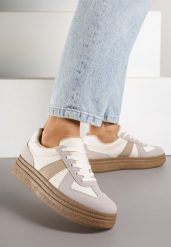 Ciemnobeżowe Sneakersy w Stylu Kultowych Tenisówek na Grubej Podeszwie Nanniris. Brązowe obuwie sportowe damskie Renee, z materiału, bez zapięcia, tenisowe. Za 99.99 zł.