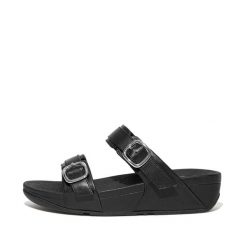 Kobiece klapki na koturnie FitFlop Lulu. Czarne klapki damskie FIT FLOP, bez wzorów, bez obcasa, na koturnie, bez zapięcia. Za 565.50 zł.