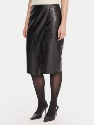 KAOS Spódnica z imitacji skóry RI1LE012 Czarny Regular Fit. Czarne spódnice damskie KAOS, bez wzorów, ze skóry. Za 329.99 zł.