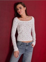 Bawełniana koszulka z długimi rękawami w serca - wielobarwny. Koszulki damskie Sinsay, l, bez wzorów, z bawełny, bez kołnierzyka, bez ramiączek. Za 25.99 zł.