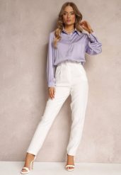 Białe Spodnie Garniturowe High Waist z Paskiem Wenus. Białe spodnie materiałowe damskie Renee, bez wzorów, z jeansu. Za 74.99 zł.