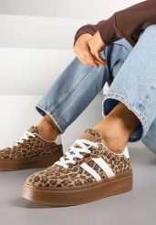 Panterkowe Sneakersy w Stylu Kultowych Tenisówek na Grubej Podeszwie Carilne. Obuwie sportowe damskie Born2be, z jeansu, bez zapięcia, tenisowe. Za 89.99 zł.