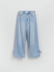 Jeansy wide leg z kokardkami - niebieski. Niebieskie jeansy damskie Reserved. Za 139.99 zł.