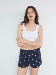 Piżamowe szorty 2 pack - granatowy. Niebieskie piżamy damskie Reserved, bez wzorów, z bawełny, bez ramiączek. W wyprzedaży za 39.99 zł.