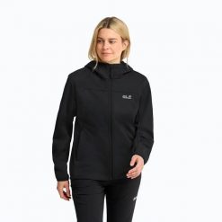 Kurtka softshell damska Jack Wolfskin Windhain 2 Hoody. Czarne kurtki sportowe damskie Jack Wolfskin, xs, bez wzorów, z materiału, bez kaptura. Za 559.99 zł.