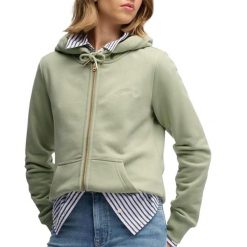 Damska bluza z kapturem zapinana na zamek Superdry Essential Logo Hb. Zielone bluzy damskie Superdry, m, bez wzorów, z bawełny, z kapturem. Za 329.15 zł.