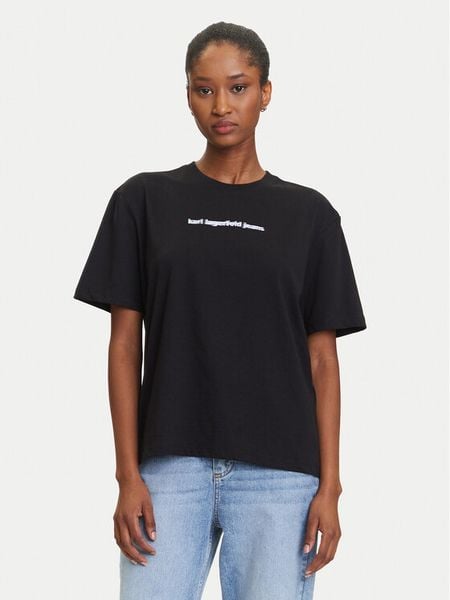 Karl Lagerfeld Jeans T-Shirt A3W17039 Czarny Regular Fit. Czarne t-shirty damskie Karl Lagerfeld Jeans, m, bez wzorów, z bawełny, bez kołnierzyka. Za 119.99 zł.