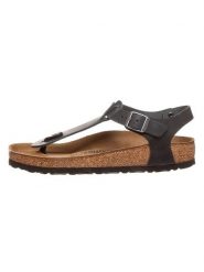 Birkenstock Skórzane japonki "Kairo" w kolorze czarnym rozmiar: 38. Czarne klapki damskie Birkenstock, bez wzorów, z tworzywa sztucznego, z otwartym noskiem, bez obcasa, bez zapięcia. Za 460.12 zł.