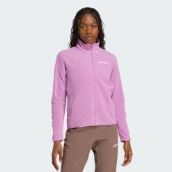 Kurtka Multi Essentials Full-Zip Fleece. Fioletowe kurtki damskie Adidas, l, bez wzorów, z materiału, bez kaptura. Za 219.00 zł.