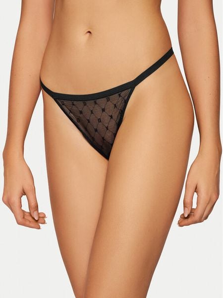 DKNY Stringi DK5029 Czarny. Czarne stringi DKNY, bez wzorów, z syntetyku. Za 79.99 zł.