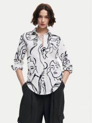 Desigual Koszula Faces 24WWCW34 Biały Regular Fit. Białe koszule damskie Desigual, l, bez wzorów, z bawełny, bez kołnierzyka, bez ramiączek. Za 189.99 zł.
