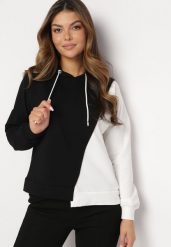 Czarna Bluza z Bawełny z Asymetrycznym Wzorem i Kapturem Revea. Czarne bluzy damskie Born2be, bez wzorów, z bawełny, z kapturem. Za 89.99 zł.