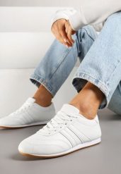 Białe Sneakersy Typu Tenisówki z Paseczkami Liantina. Białe obuwie sportowe damskie Renee, z jeansu, bez zapięcia, tenisowe. Za 74.99 zł.
