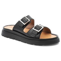 Czarne Klapki Wasak Modne Skórzane Obuwie Damskie. Czarne klapki damskie Wasak, bez wzorów, ze skóry, bez obcasa, bez zapięcia. Za 269.00 zł.