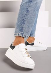 Biało-Czarne Sneakersy na Grubej Podeszwie z Metalicznymi Aplikacjami Vlianora. Białe obuwie sportowe damskie Born2be, z materiału, bez zapięcia. Za 49.99 zł.
