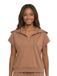 Elegancka damska bluza bez rękawów z kapturem. Brązowe bluzy damskie LEONE 1947 APPAREL, uniwersalny, bez wzorów, z kapturem. Za 353.64 zł.