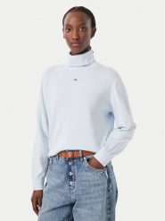 Tommy Jeans Golf Essetnial DW0DW23361 Niebieski jasny Relaxed Fit. Niebieskie golfy damskie Tommy Jeans, s, bez wzorów, z bawełny, bez ramiączek. Za 369.99 zł.