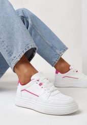 Biało-Fuksjowe Sneakersy z Perforacją i Kontrastowymi Lamówkami Adanria. Białe obuwie sportowe damskie Born2be, bez zapięcia. Za 84.99 zł.