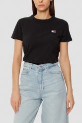TOMMY JEANS Czarny damski t-shirt z małym logo. Czarne t-shirty damskie Tommy Jeans, s, bez wzorów, z jeansu, bez kołnierzyka. W wyprzedaży za 99.99 zł.