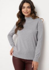 Jasnoszary Sweter o Klasycznym Kroju z Wiskozą Nerella. Szare swetry klasyczne damskie Born2be, m, z jeansu, bez kołnierzyka. Za 54.99 zł.