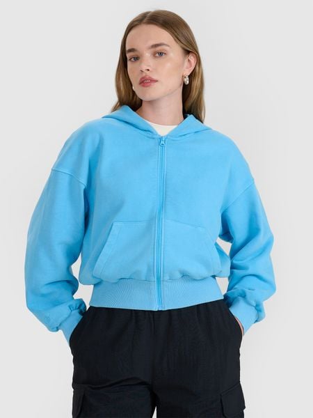 4F Bluza dresowa rozpinana z kapturem damska - niebieska L. Niebieskie bluzy damskie 4F, l, bez wzorów, z bawełny, z kapturem. Za 159.99 zł.