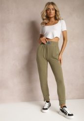 Zielone Spodnie Dresowe High Waist z Kieszeniami i Ściągaczami Falira. Zielone spodnie dresowe damskie Renee, l, bez wzorów, z dresówki. Za 34.99 zł.