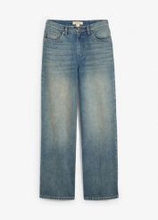 Dżinsy z szerokimi nogawkami, high waist. Niebieskie jeansy damskie bonprix, z podwyższonym stanem. Za 122.99 zł.