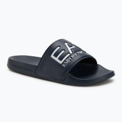 Klapki EA7 Emporio Armani Water Sports Visibility. Niebieskie klapki damskie EA7 Emporio Armani, bez wzorów, z materiału, bez obcasa, bez zapięcia. Za 159.99 zł.