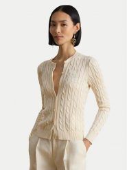 LAUREN RALPH LAUREN Kardigan 200P14040001 Kremowy Regular Fit. Białe kardigany damskie Lauren Ralph Lauren, l, bez wzorów, z bawełny. Za 949.99 zł.
