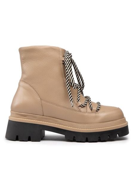 Simple Trzewiki SL-47-02-000069 Beżowy. Brązowe botki damskie Simple, ze skóry, bez obcasa, na płaskiej podeszwie, bez zapięcia. Za 329.99 zł.