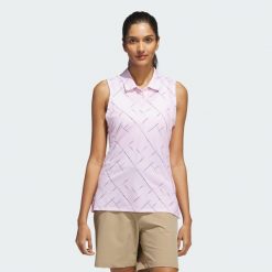 Koszulka Ultimate365 Printed Sleeveless Polo. Czerwone bluzki damskie Adidas, l, bez wzorów, bez kołnierzyka, bez ramiączek. Za 279.00 zł.