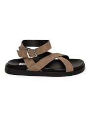 Steve Madden Skórzane sandały w kolorze szarobrązowym rozmiar: 38. Brązowe sandały damskie Steve Madden, bez wzorów, ze skóry, z otwartym noskiem, bez obcasa, bez zapięcia. Za 210.32 zł.