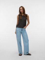 Vero Moda Kamizelka dzianinowa w kolorze brązowym rozmiar: L. Brązowe kamizelki damskie Vero Moda, l, bez wzorów, z dzianiny, bez kaptura. Za 109.95 zł.