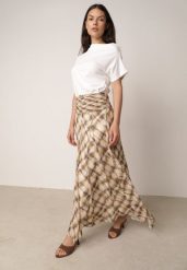 Beżowo-Żółta Rozkloszowana Spódnica z Marszczonym Pasem w Talii w Stylu Preppy Jenniea. Brązowe spódnice damskie Born2be, do pracy, l, bez wzorów, z dzianiny, biznesowe, maxi. Za 169.99 zł.