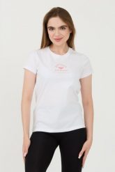 EMPORIO ARMANI Biały t-shirt Uni Logo Printe. Białe t-shirty damskie Emporio Armani, xs, bez wzorów, bez kołnierzyka. W wyprzedaży za 178.99 zł.