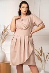 Sukienka ekskluzywna ołówkowa z dekoltem łezką INGRIDA beżowa promocja. Brązowe sukienki damskie KARKO, z aplikacjami, z elastanu, eleganckie, bez ramiączek. Za 89.50 zł.